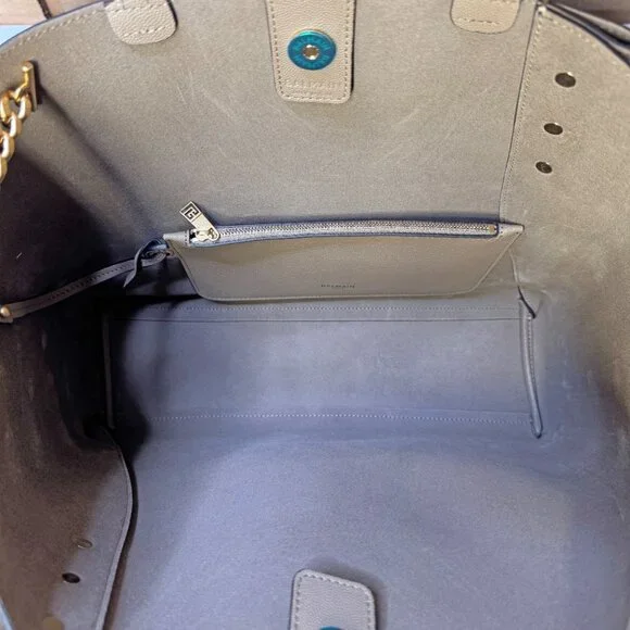 Balmain Embleme Medium Leather Shoulder Bag – Taupe - Picture 10 of 13